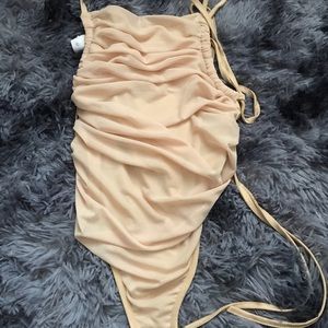 tan ruched tie body suit